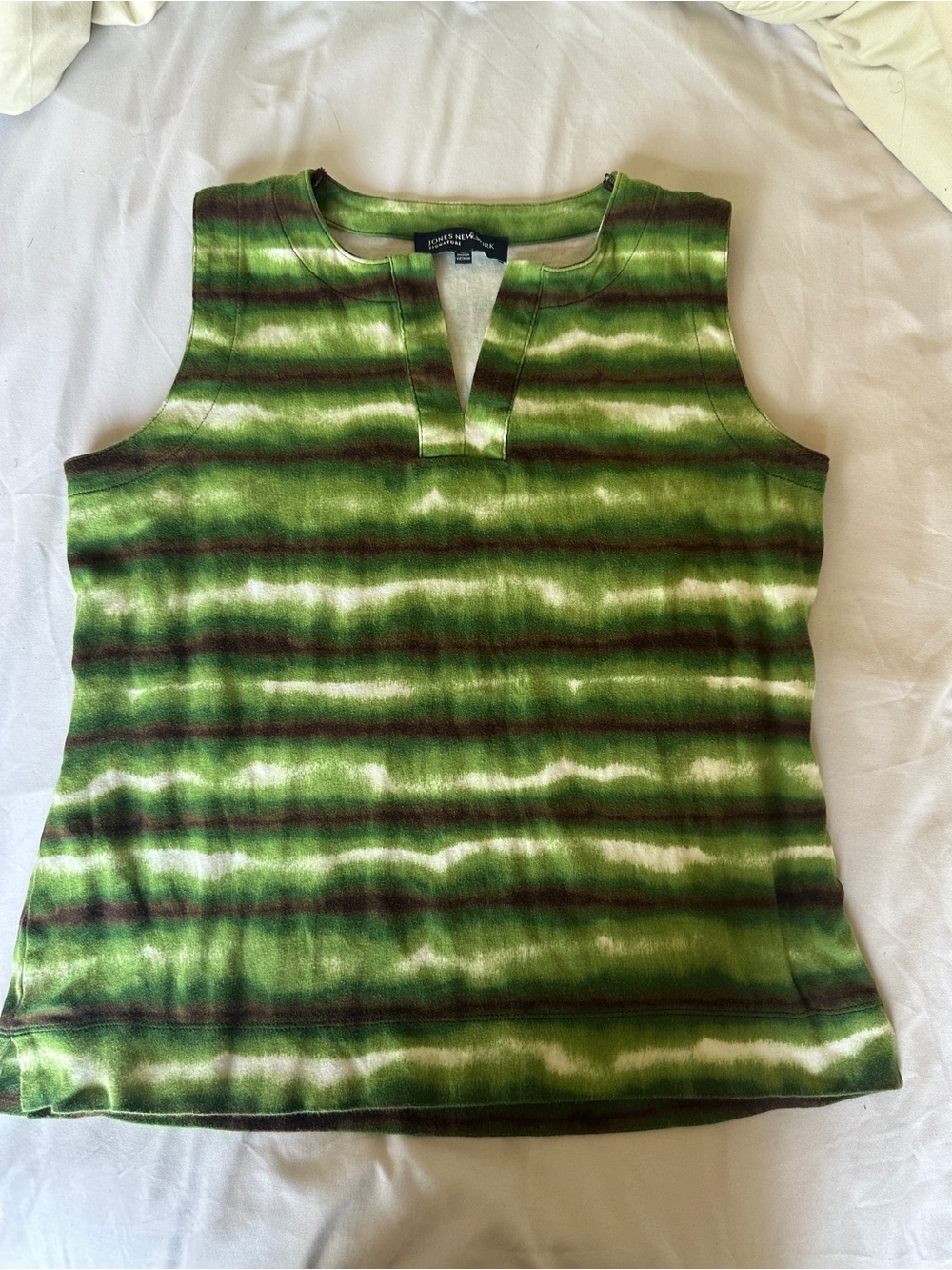 Jones New York Green Striped Sleeveless Top